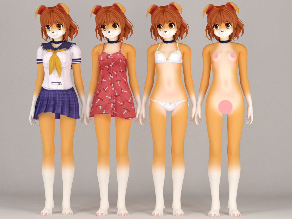 Inuko anime creature pose 01 3D model_3