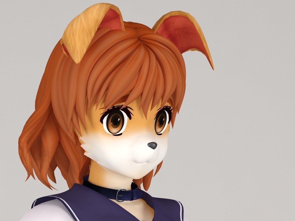 Inuko anime creature pose 01 3D model_2