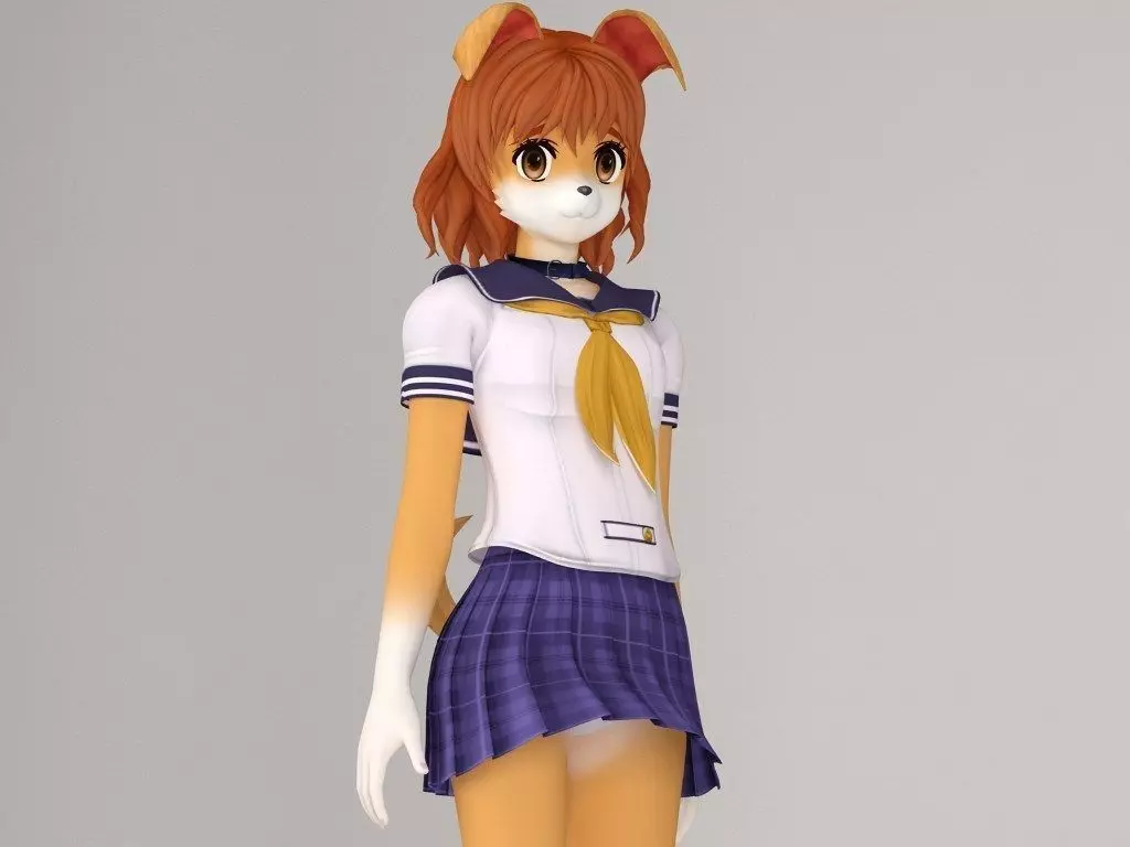 Inuko anime creature pose 01 3D model_0