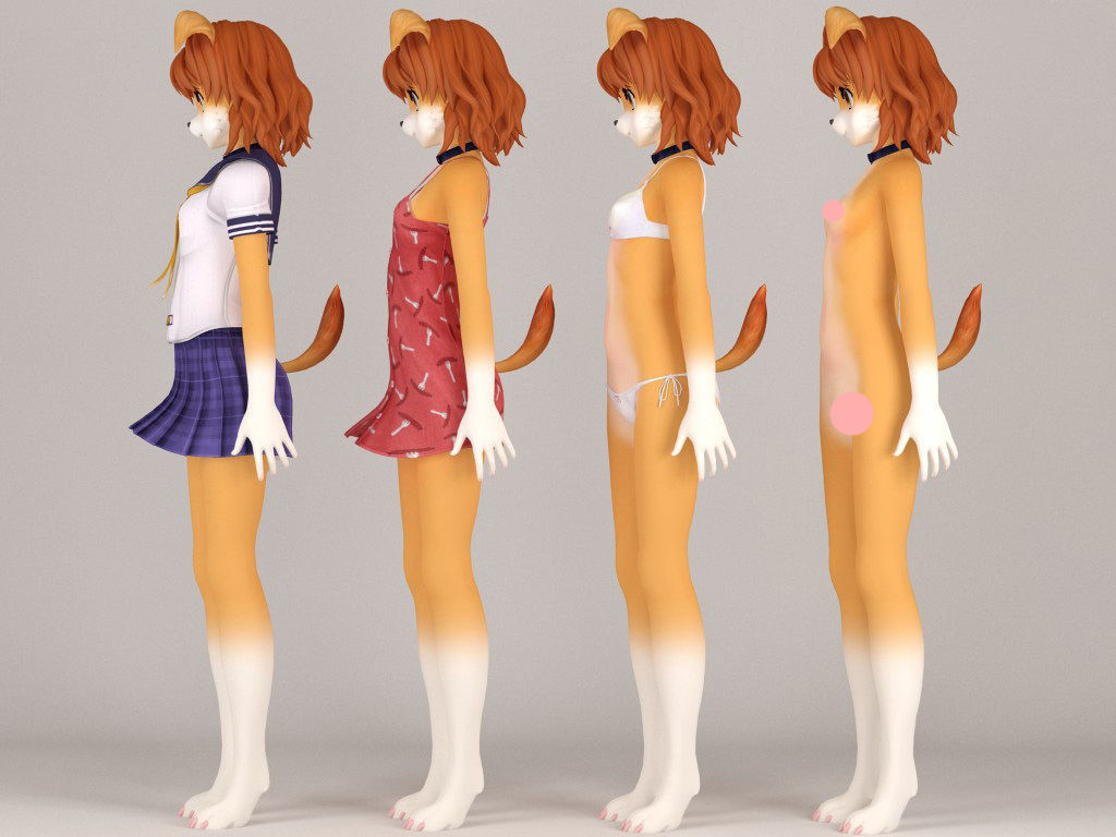 Inuko anime creature pose 01 3D model_6