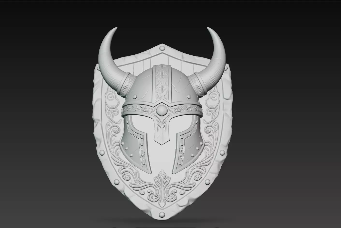 Ornate Viking Horned Helmet Shield Relief STL Wall Decor 3D 3D print model
