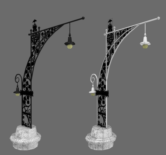 Streetlight Antoni Gaudi i Cornet and Pere Falques Low-poly 3D model