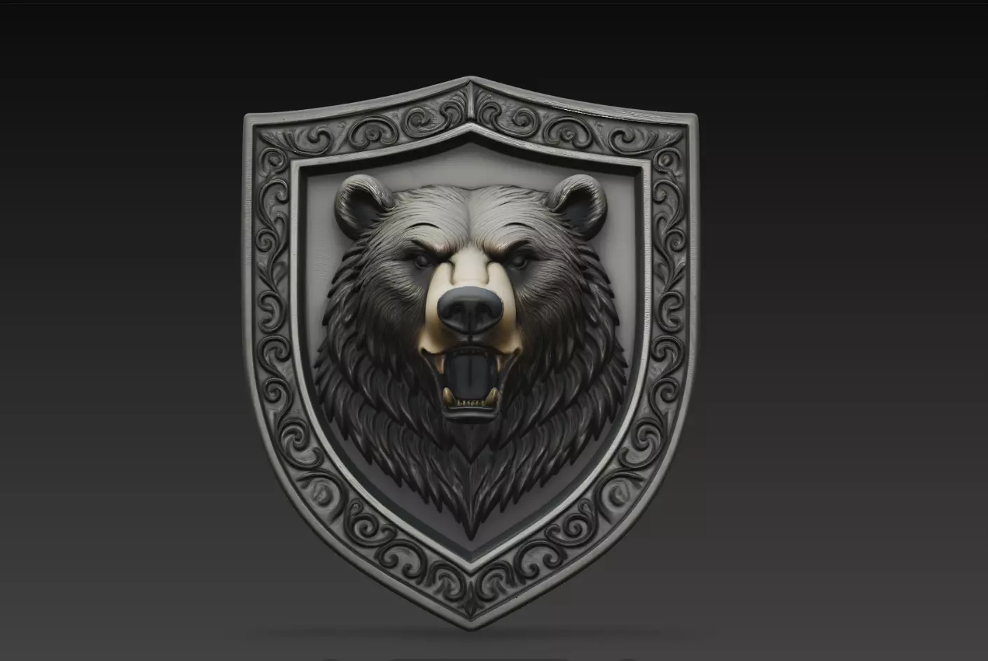 Roaring Bear Head Heraldic Shield Relief STL 3D Model 3D print model