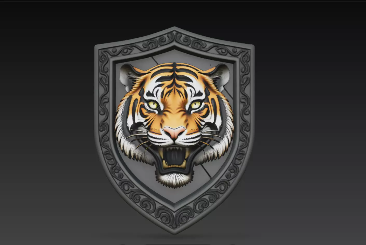 Dark Frame Tiger Head Shield Relief Premium Wall Decor STL 3D print model