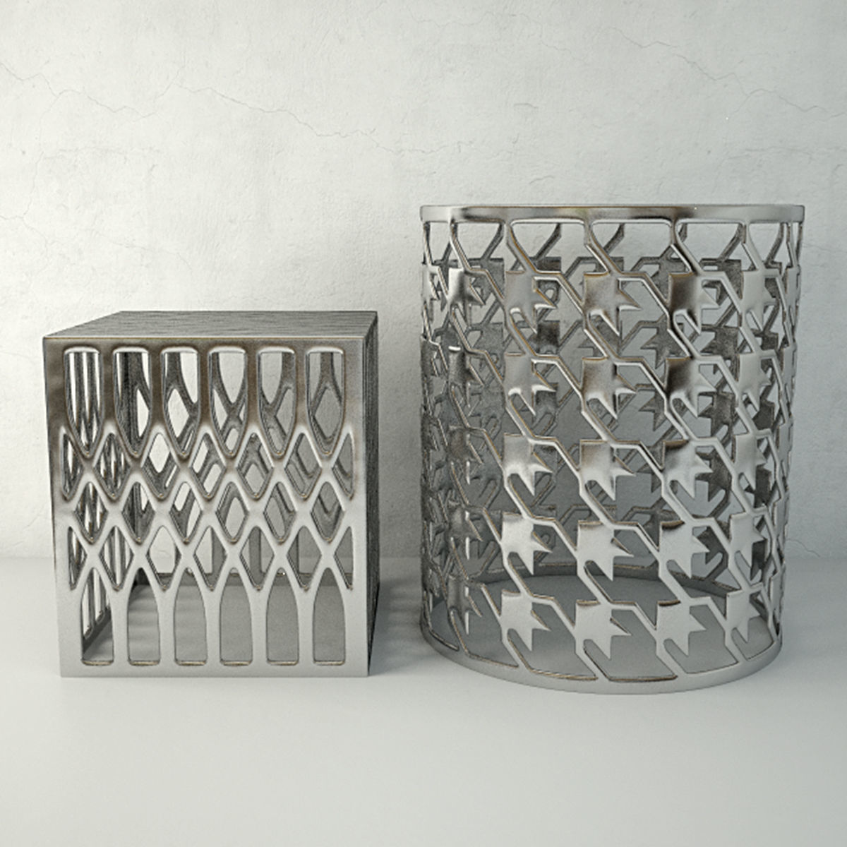 Steel Stool and Table 3D model_1