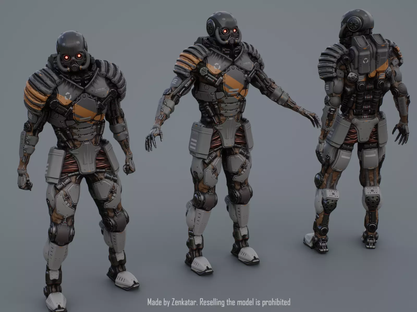 Gameready highly detailed realistic gray robot Low-poly 3D model
