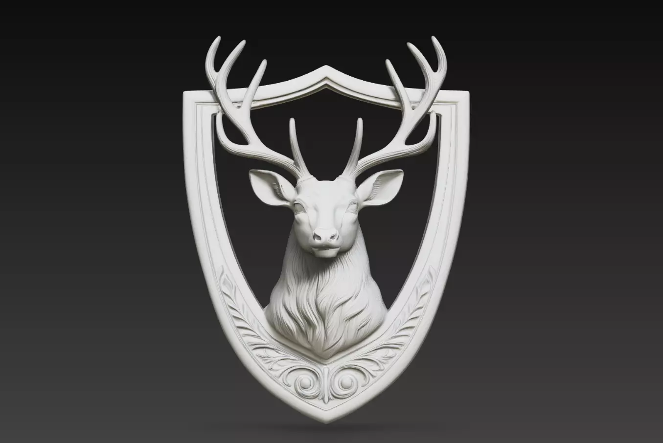 Stag Head Open Shield Frame Relief Wall Decor STL 3D Model 3D print model