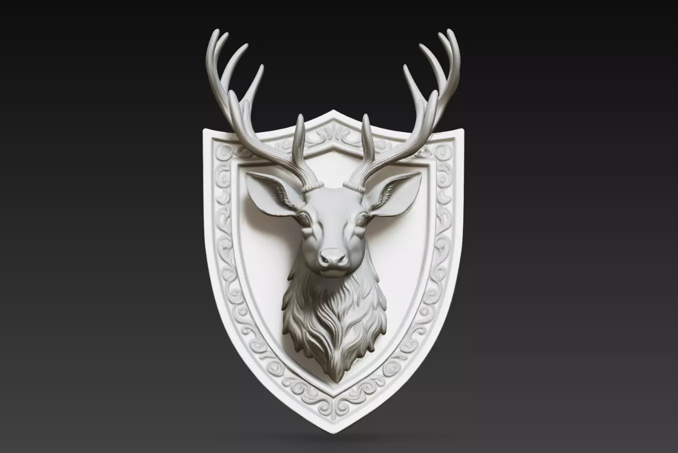 Classic Stag Head Shield Relief Wall Decor STL 3D Model 3D print model