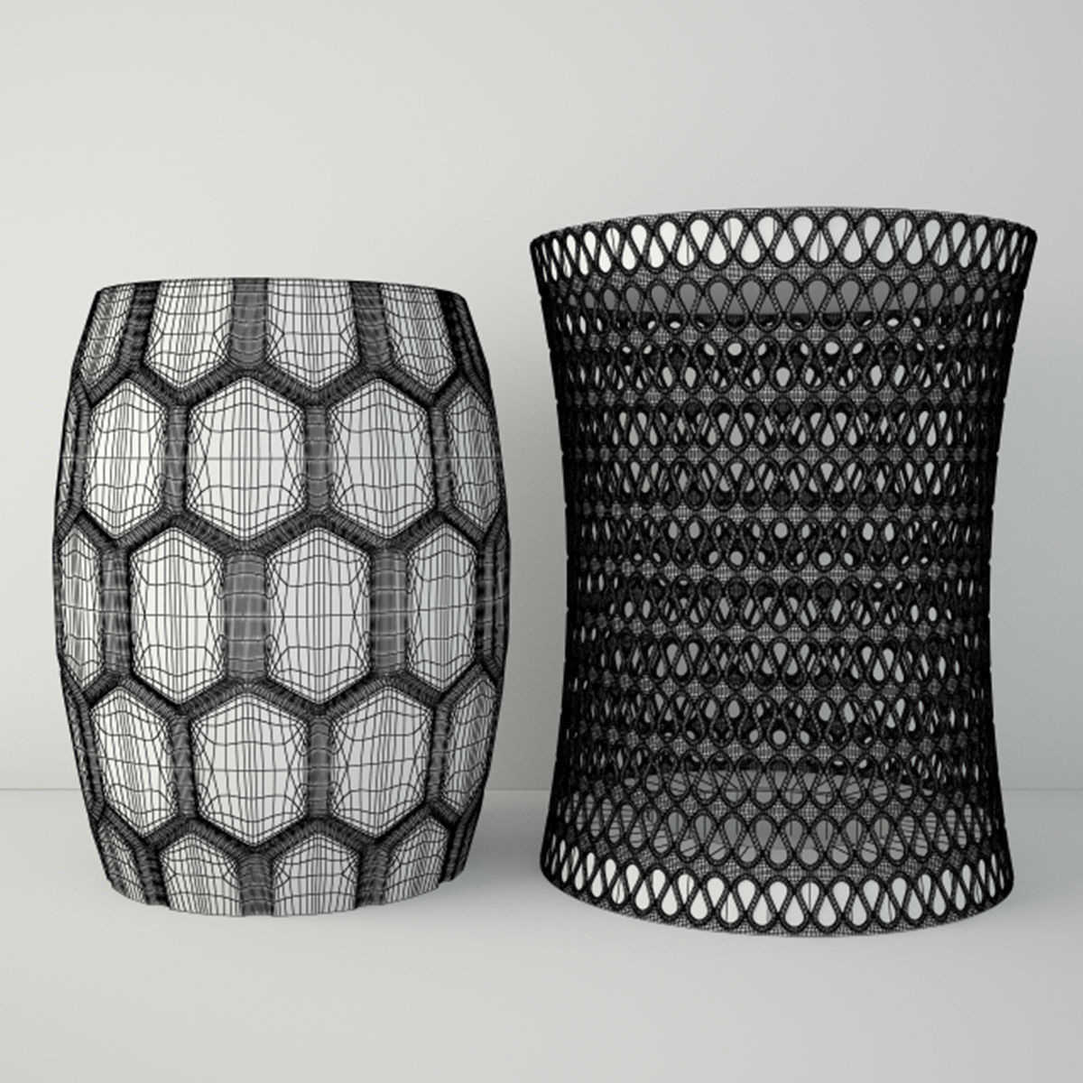 Wood and Ceramic Garden Stools 3D model_2