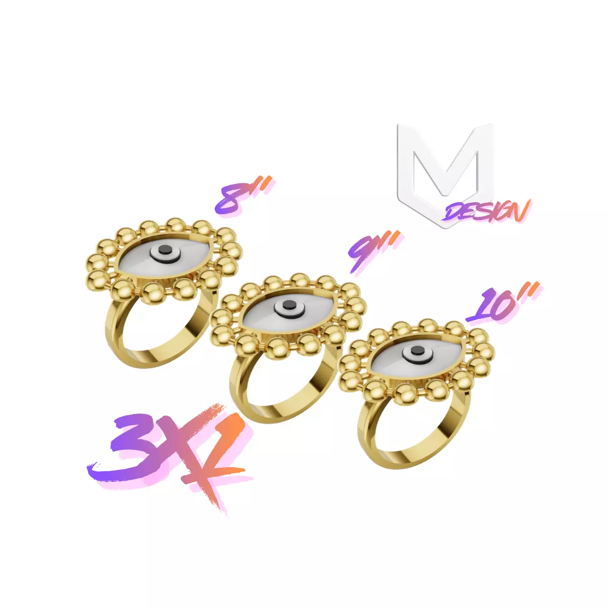 Eye Women Ring - 3 Sizes 3D print model