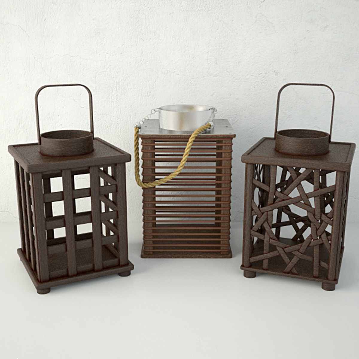 Wooden Lanterns 3D model_1