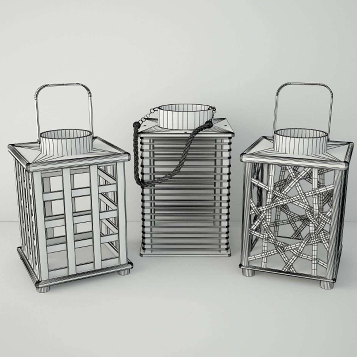 Wooden Lanterns 3D model_2