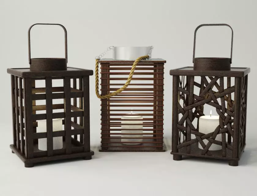 Wooden Lanterns 3D model_0