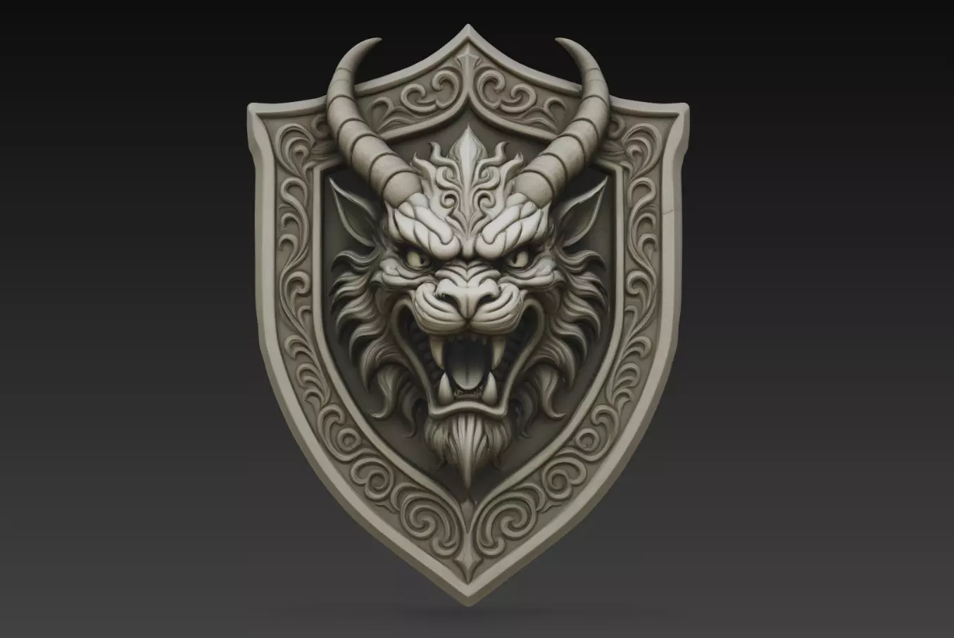 Demonic Horned Beast Shield Relief Gothic Wall Panel STL Model 3D print model