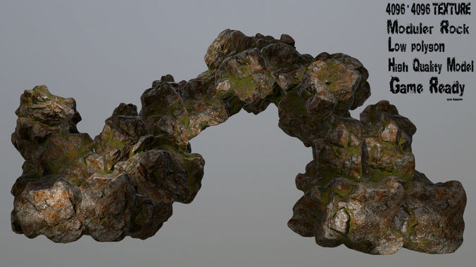Rocks rock with algae Low-poly 3D model