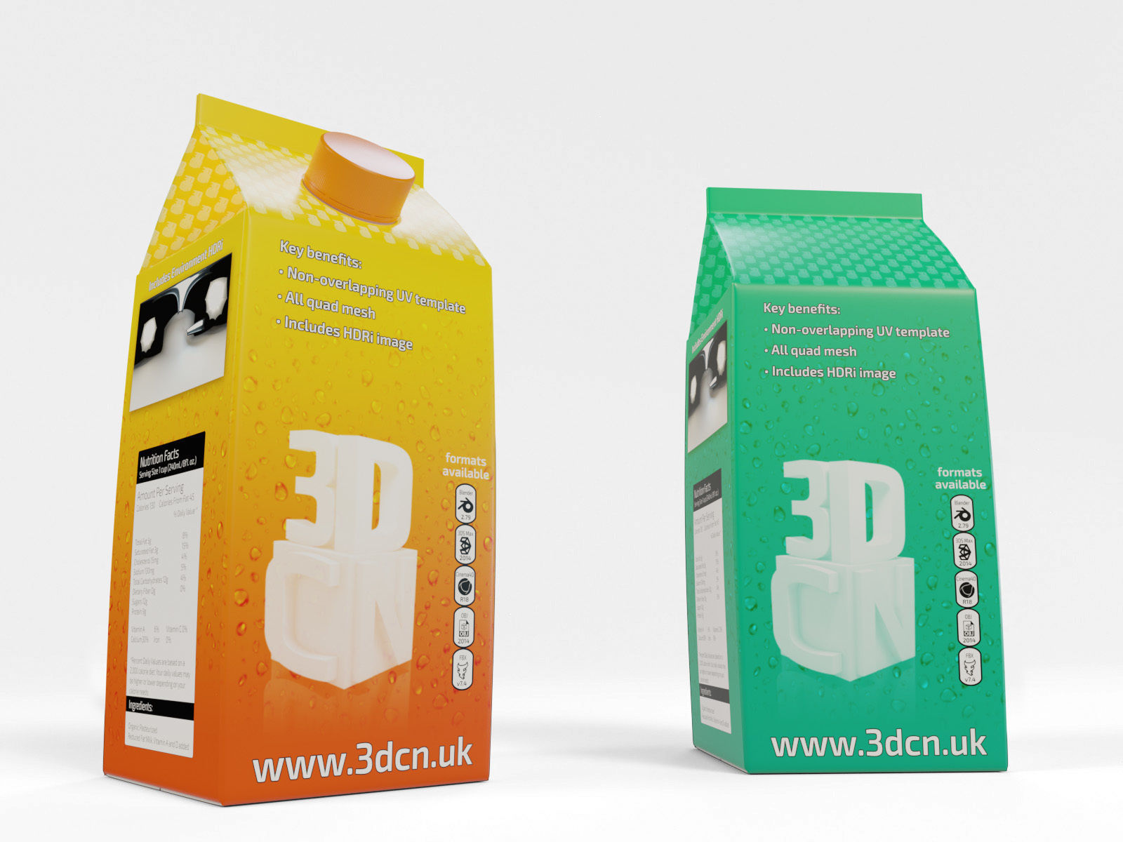 Milk carton and Juice carton with plastic cap 3D model_11
