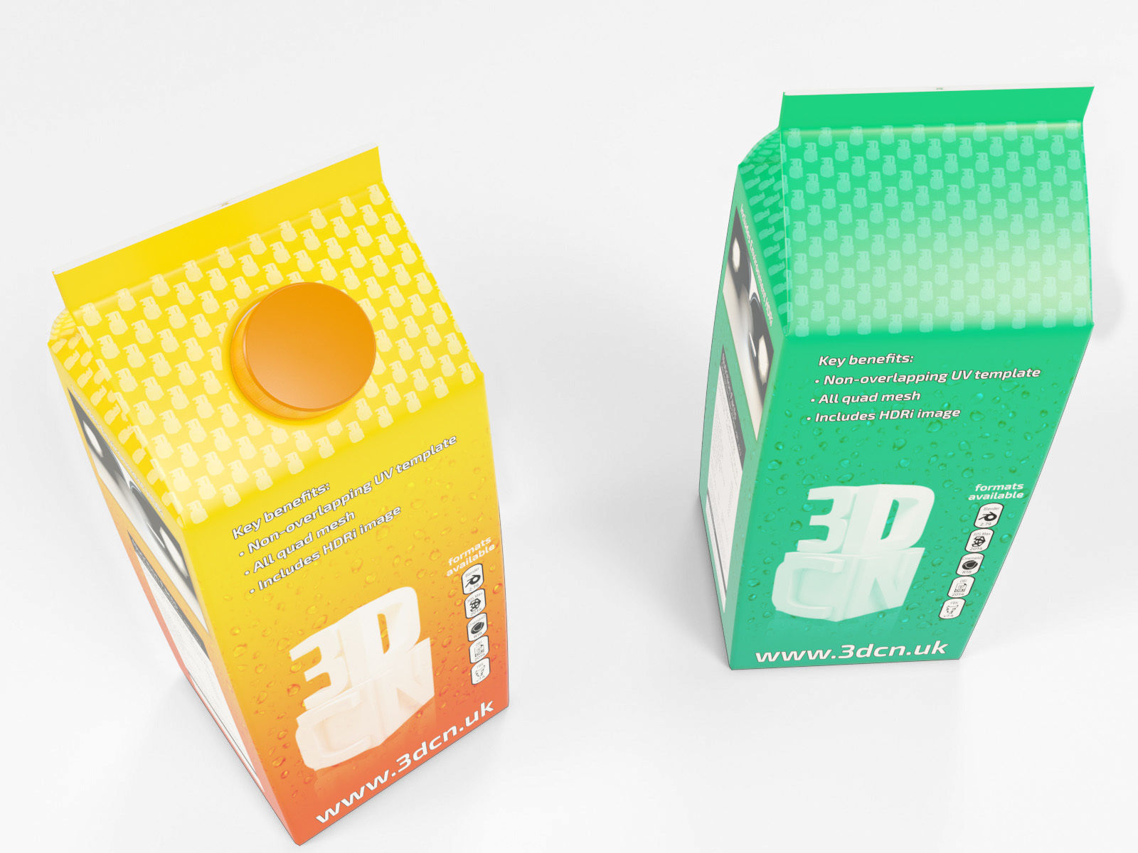 Milk carton and Juice carton with plastic cap 3D model_2