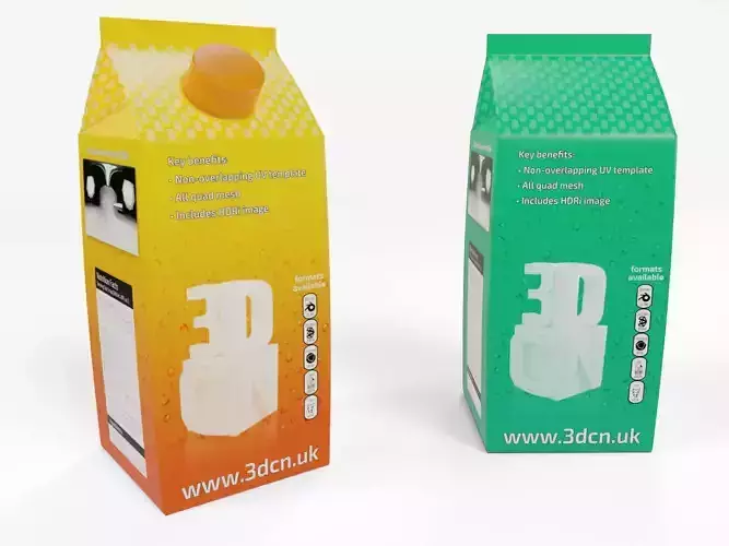 Milk carton and Juice carton with plastic cap 3D model