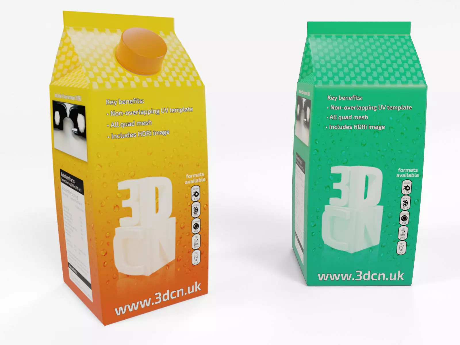 Milk carton and Juice carton with plastic cap 3D model_0