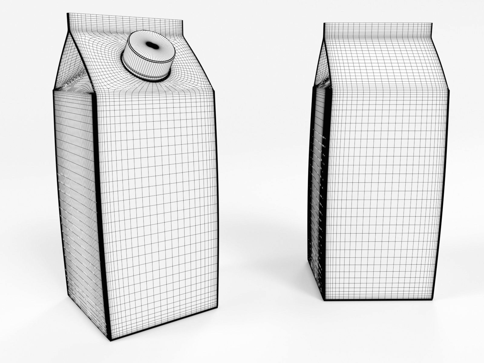 Milk carton and Juice carton with plastic cap 3D model_1