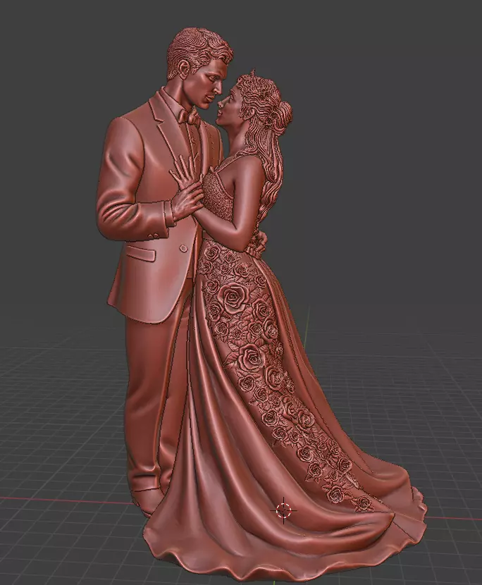 Wedding Cake Topper Bride and Groom with Rose Dress 3D print model