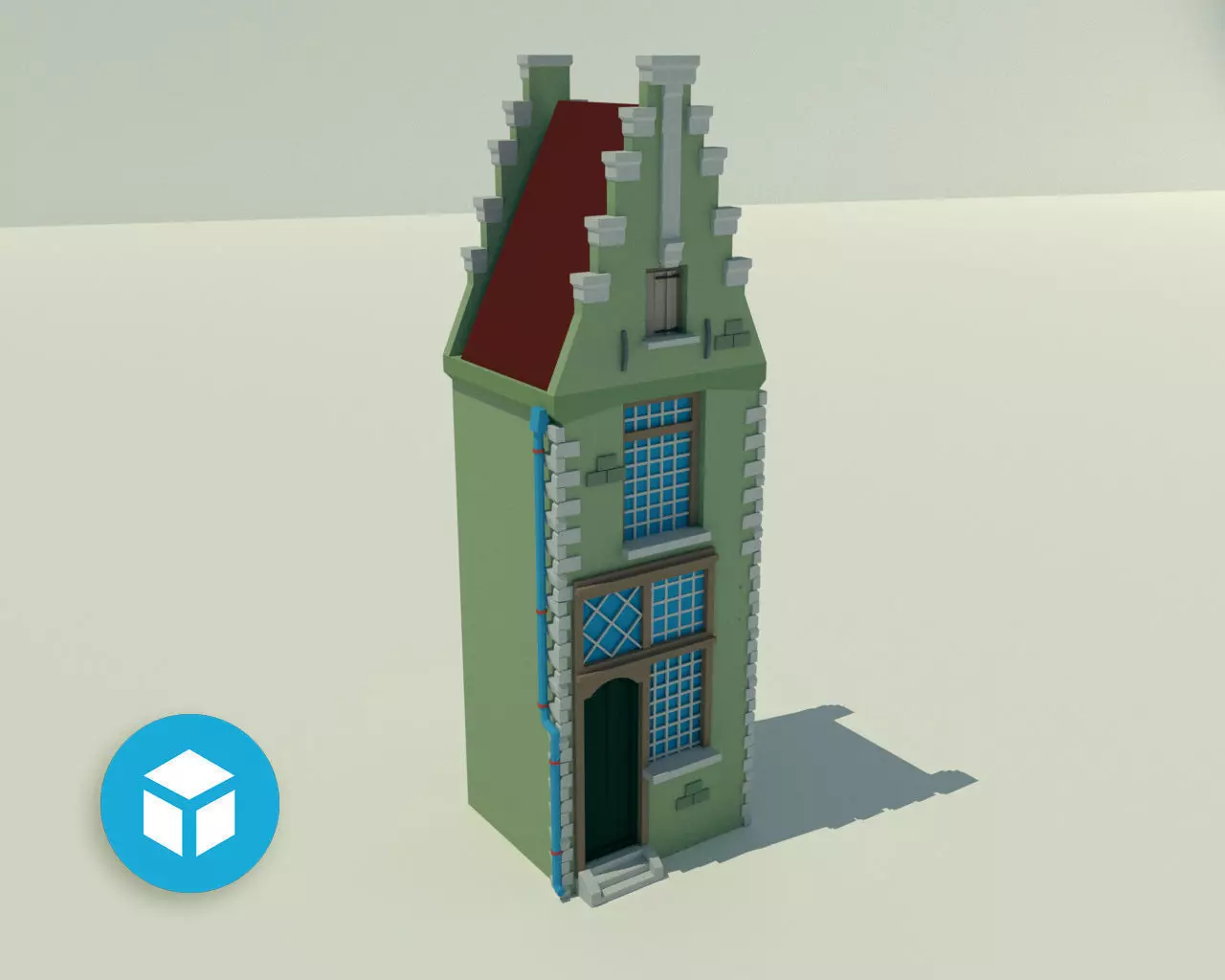 Narrow tenement with olive elevation Low-poly 3D model