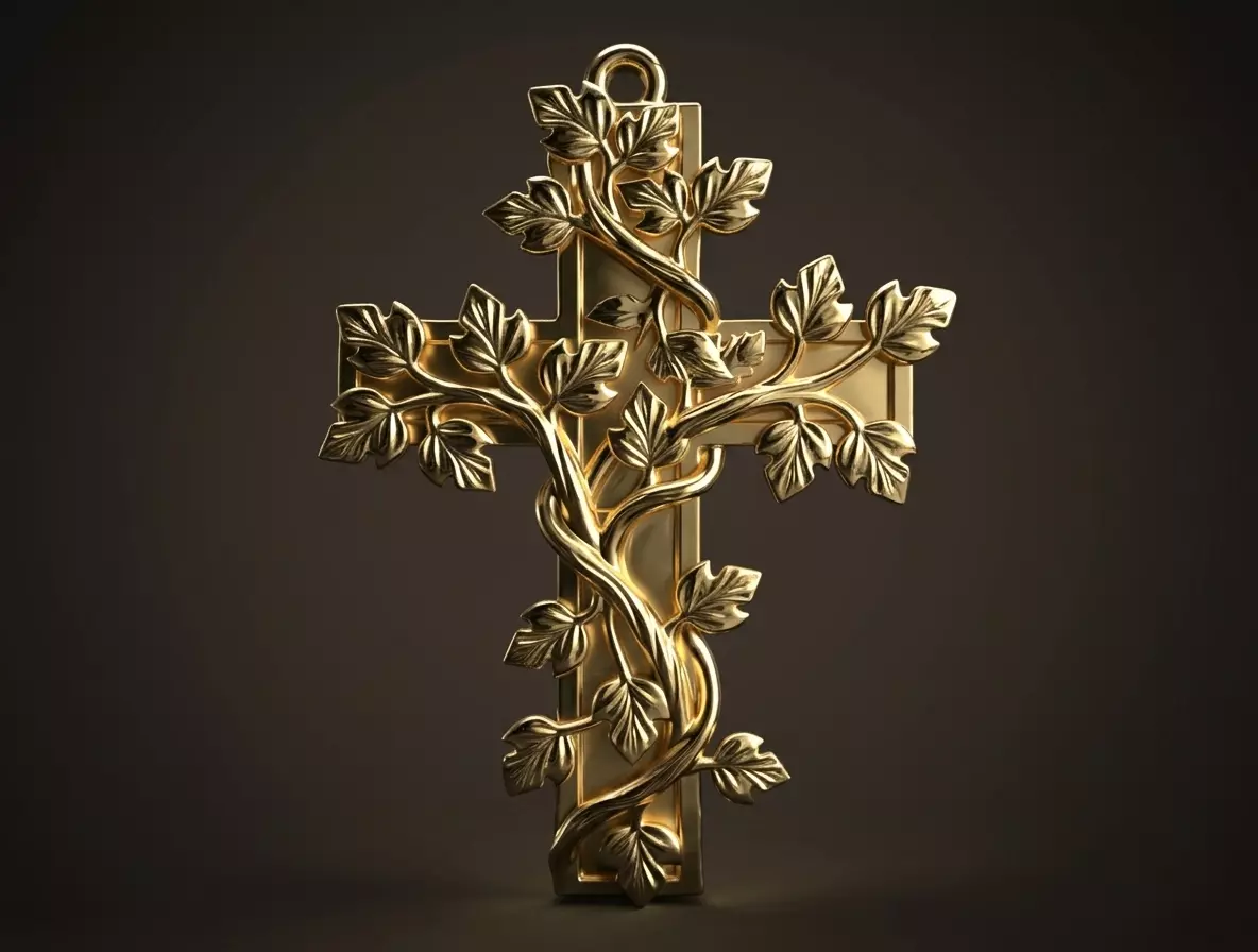 Ivy Cross Pendant Nature Inspired Christian Necklace 3D print model