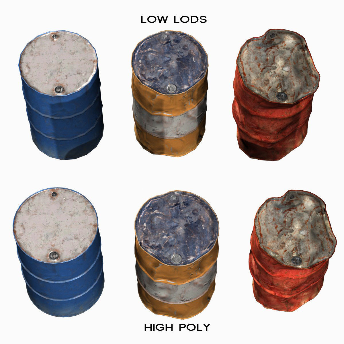 Low Poly 55 Gallon Drums Low-poly 3D model_6