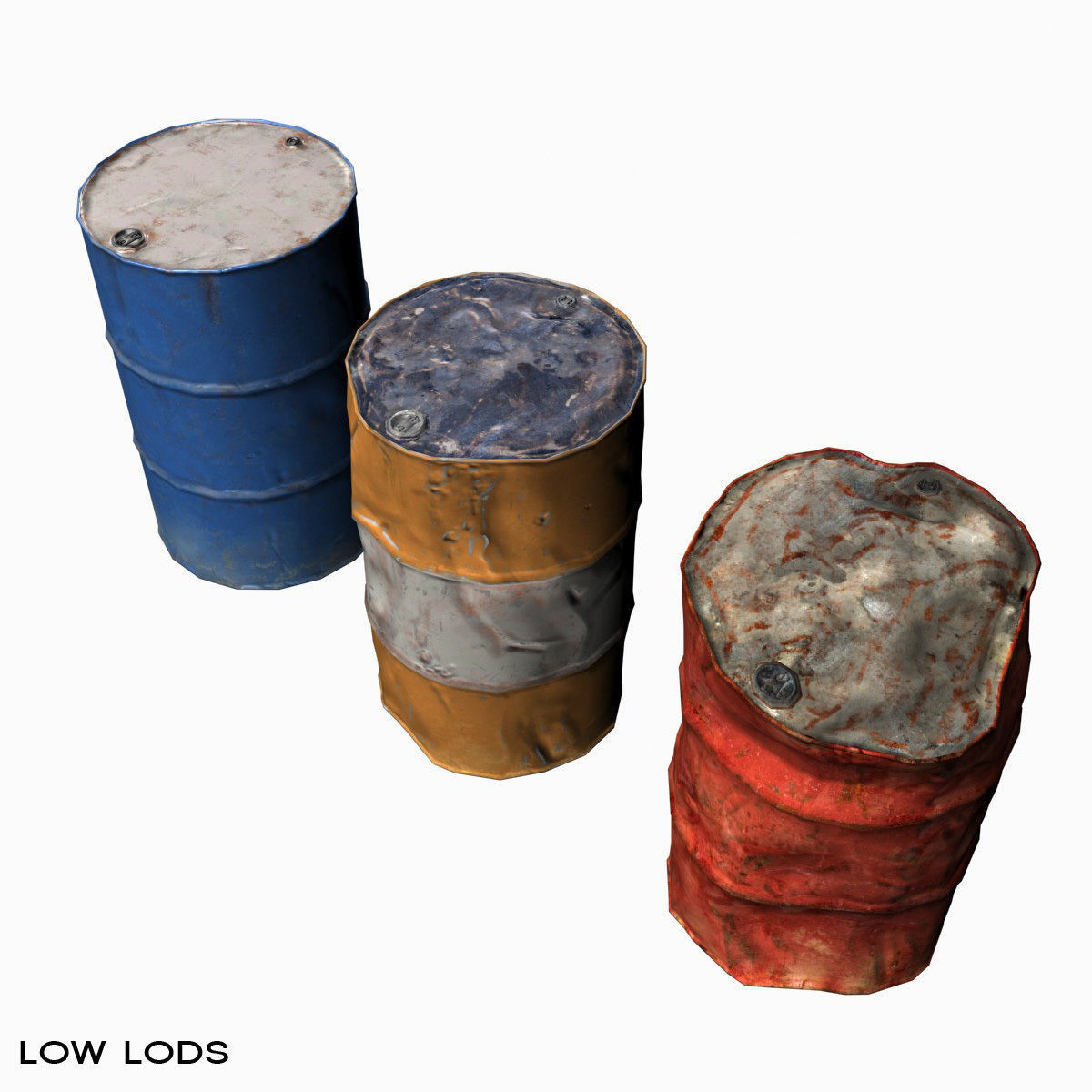 Low Poly 55 Gallon Drums Low-poly 3D model_5