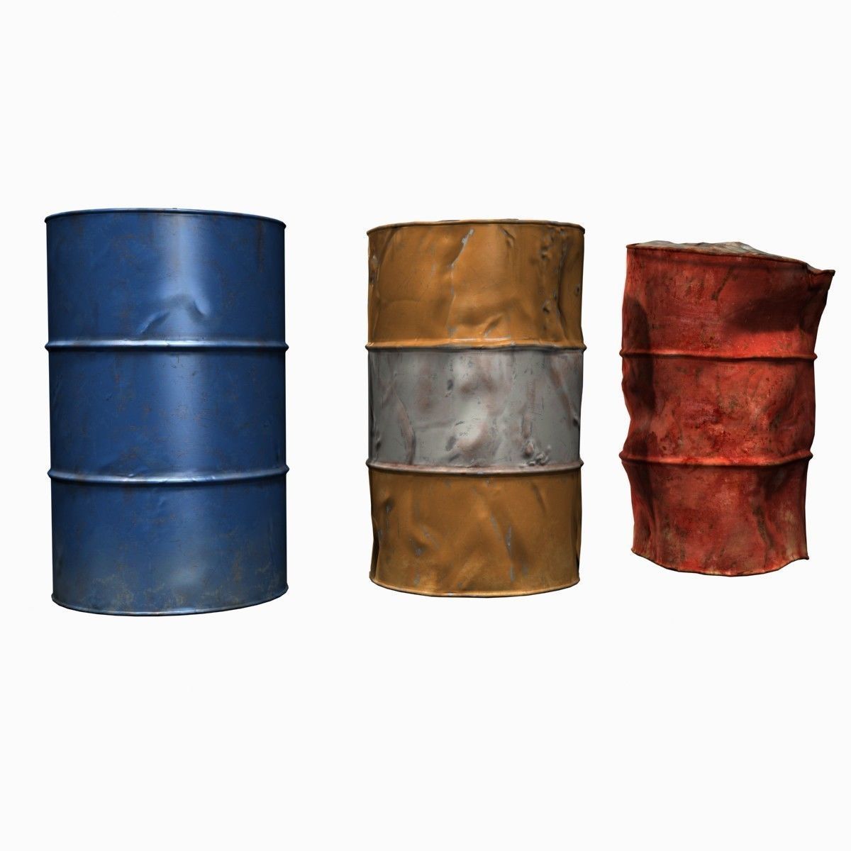 Low Poly 55 Gallon Drums Low-poly 3D model_4