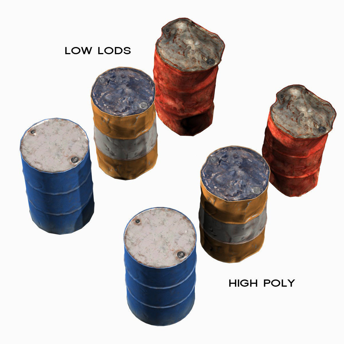 Low Poly 55 Gallon Drums Low-poly 3D model_3