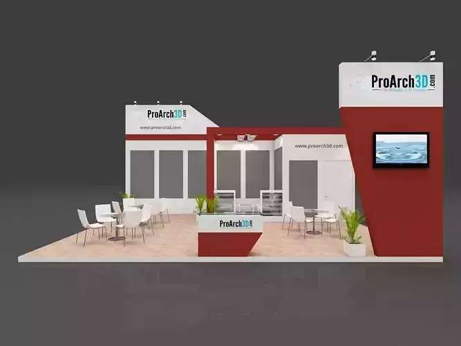 Exhibition stall 3d model 8 mtr x 6 mtr 3 sides open