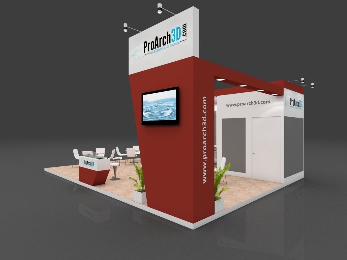 Exhibition stall 3d model 8 mtr x 6 mtr 3 sides open 3D model_1