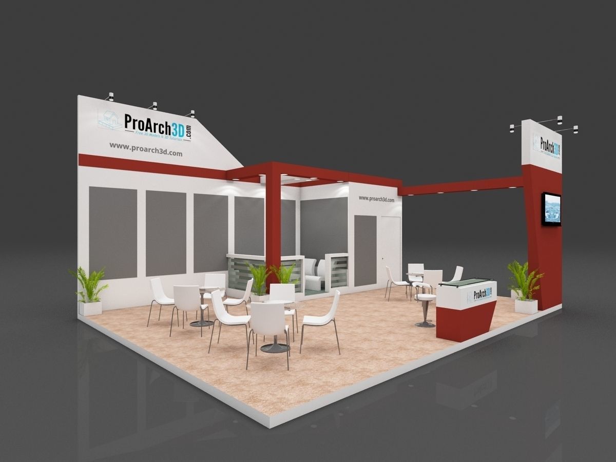 Exhibition stall 3d model 8 mtr x 6 mtr 3 sides open 3D model_3
