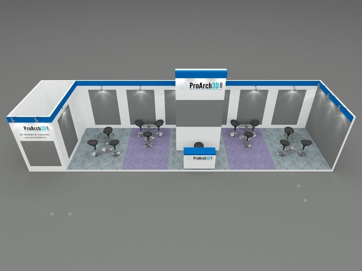 Exhibition stall 3d model 12 mtr x 3 mtr 1 side open 3D model_6