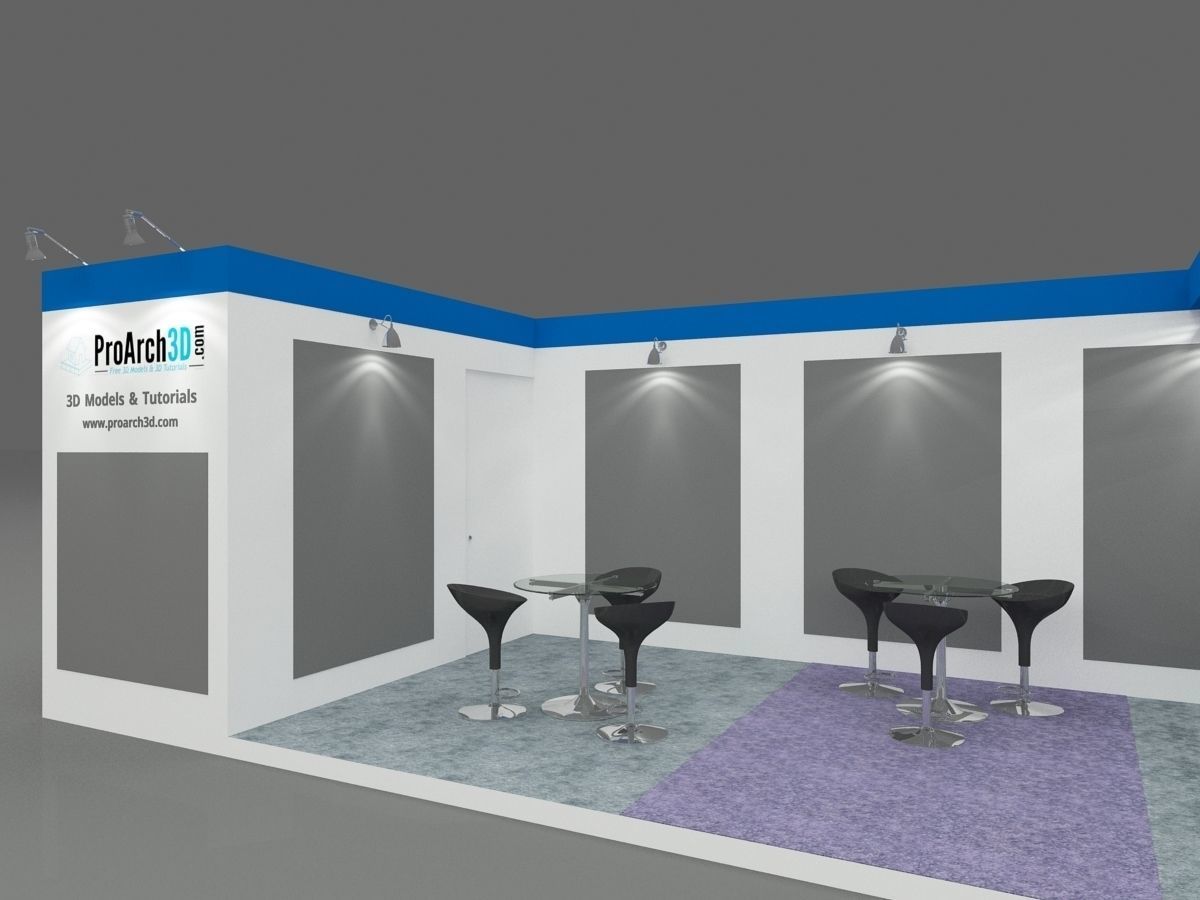 Exhibition stall 3d model 12 mtr x 3 mtr 1 side open 3D model_2
