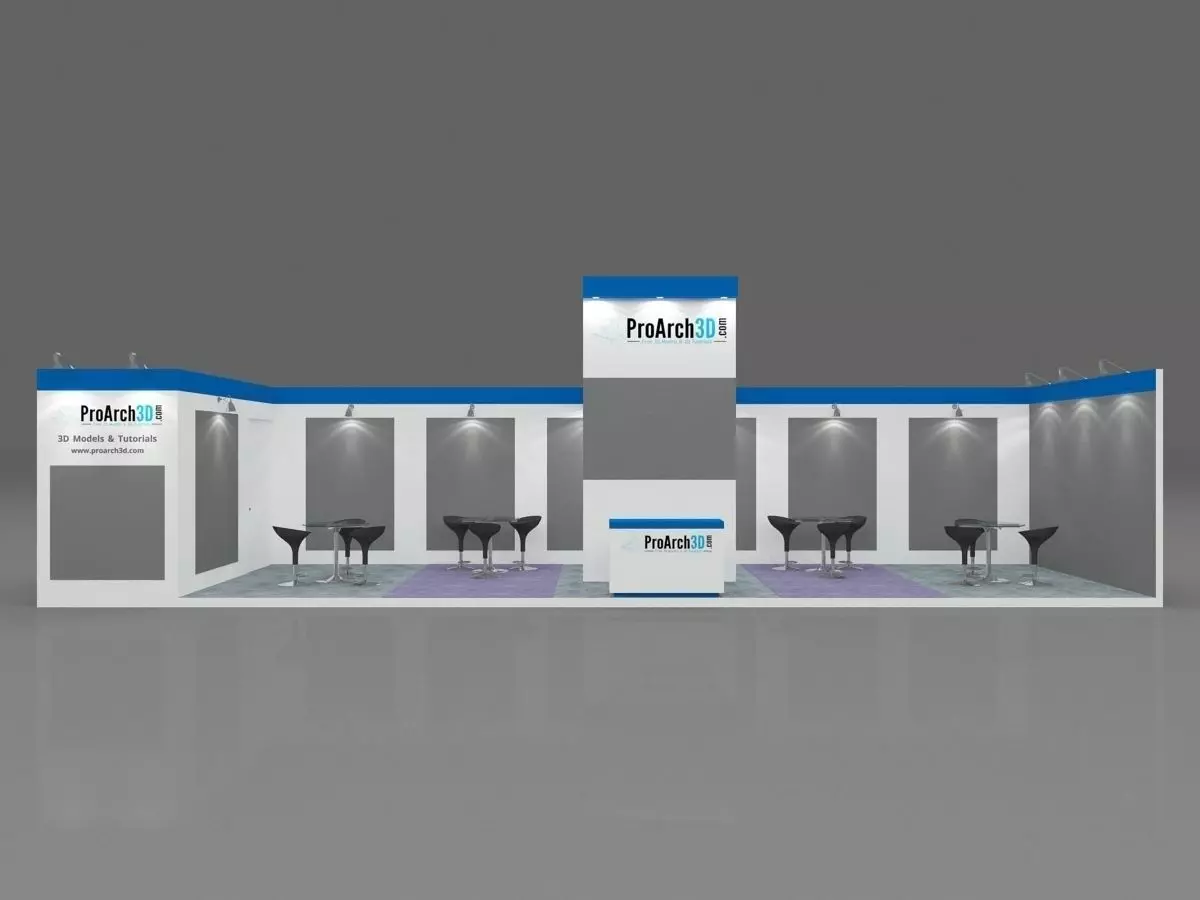 Exhibition stall 3d model 12 mtr x 3 mtr 1 side open 3D model_0