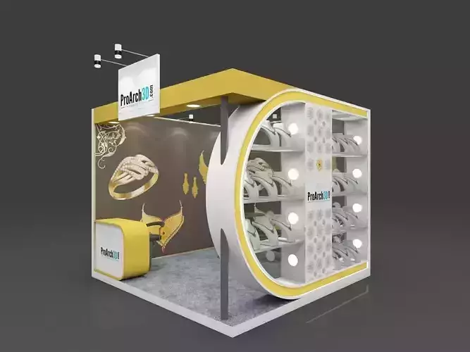 Jewelry exhibition stall 3d model 3 mtr x 3 mtr 2 sides open