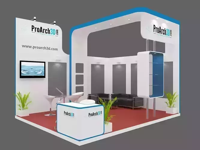 Exhibition stall 3d model 5 mtr x 4 mtr 2 sides open