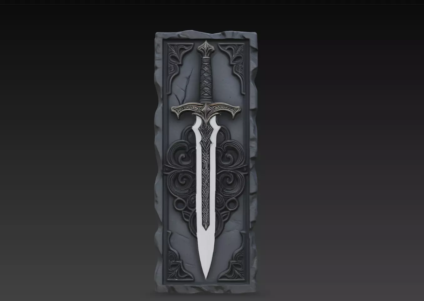 Gothic Fantasy Sword Relief Panel STL 3D print model