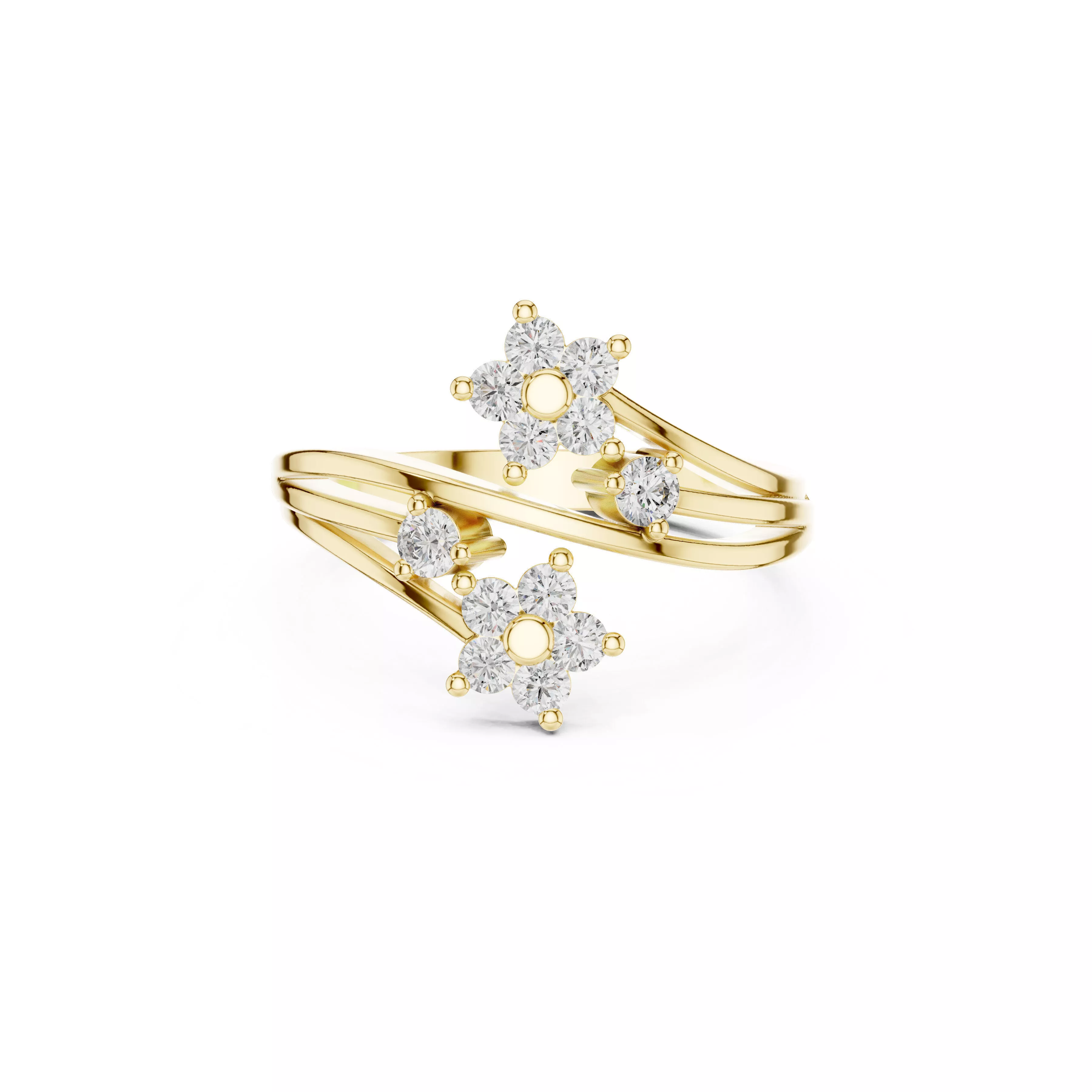 Elegant Unique Star Shape Round Diamond Engagement Ring CAD 3D print model