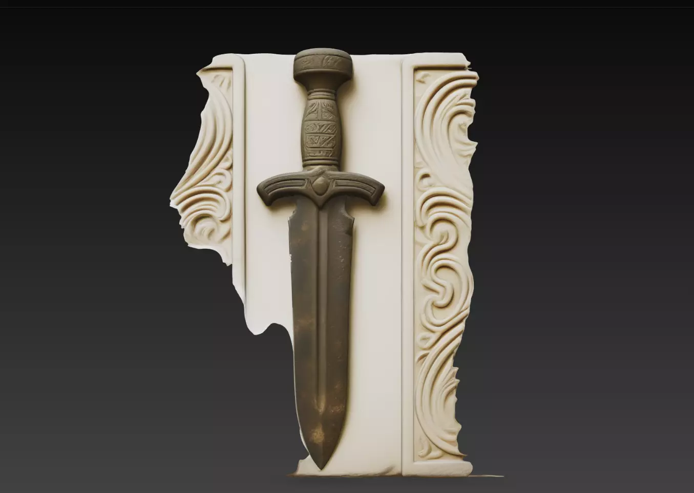 Ancient Dagger Wall Relief STL Fantasy Decor 3D print model