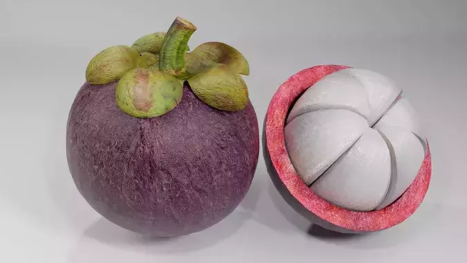 Realistic Mangosteen Whole and Cut 3D Model PBR Asset Low-poly 3D model 3