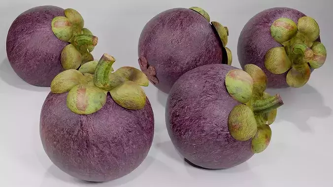 Realistic Mangosteen Whole and Cut 3D Model PBR Asset Low-poly 3D model 2