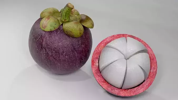 Realistic Mangosteen Whole and Cut 3D Model PBR Asset Low-poly 3D model 6