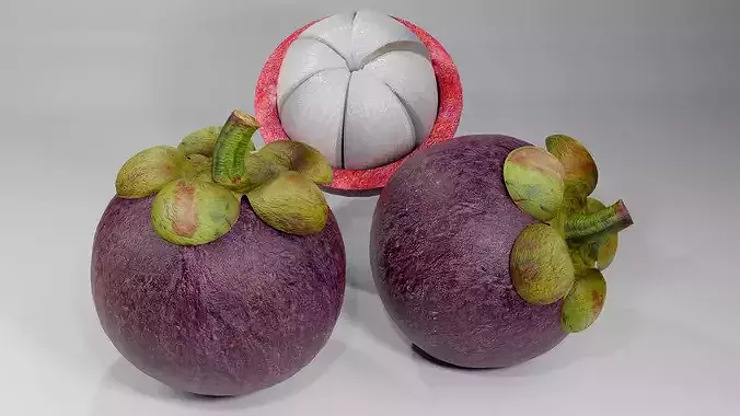 Realistic Mangosteen Whole and Cut 3D Model PBR Asset Low-poly 3D model 4