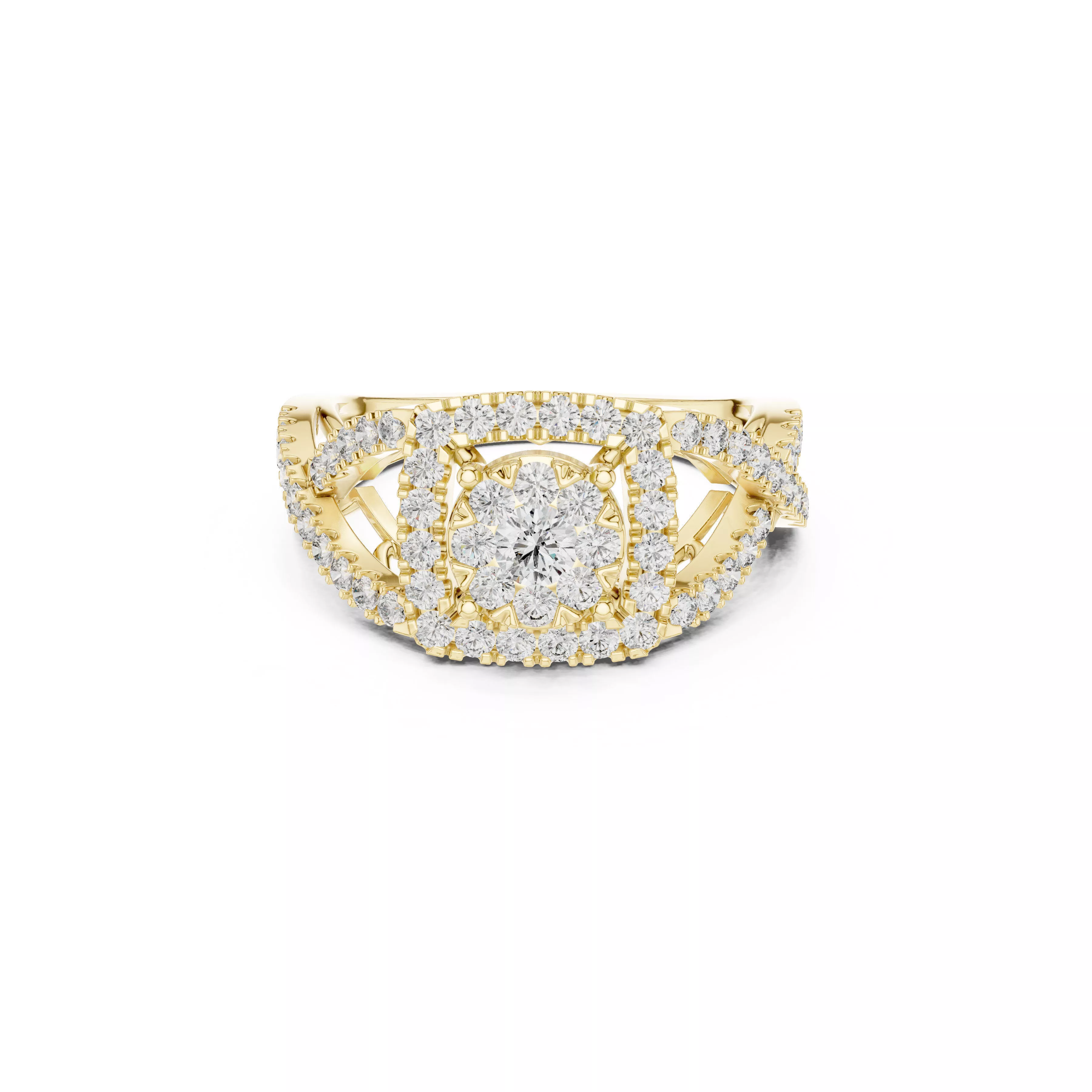Elegant Pave Twisted Band Halo Round Diamond Engagement Ring CAD 3D print model