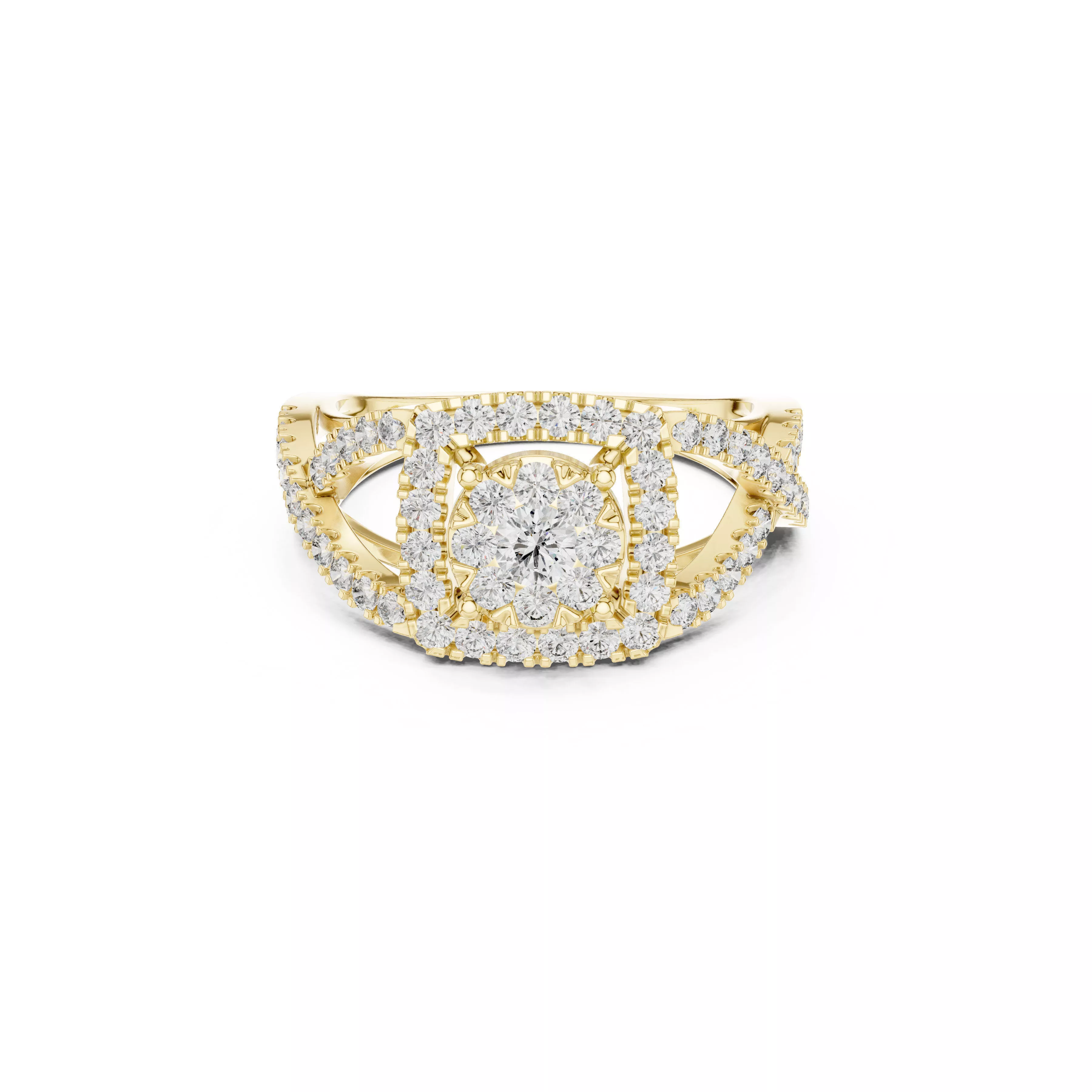 Luxury Pave Twisted Band Halo Round Diamond Engagement Ring CAD 3D print model
