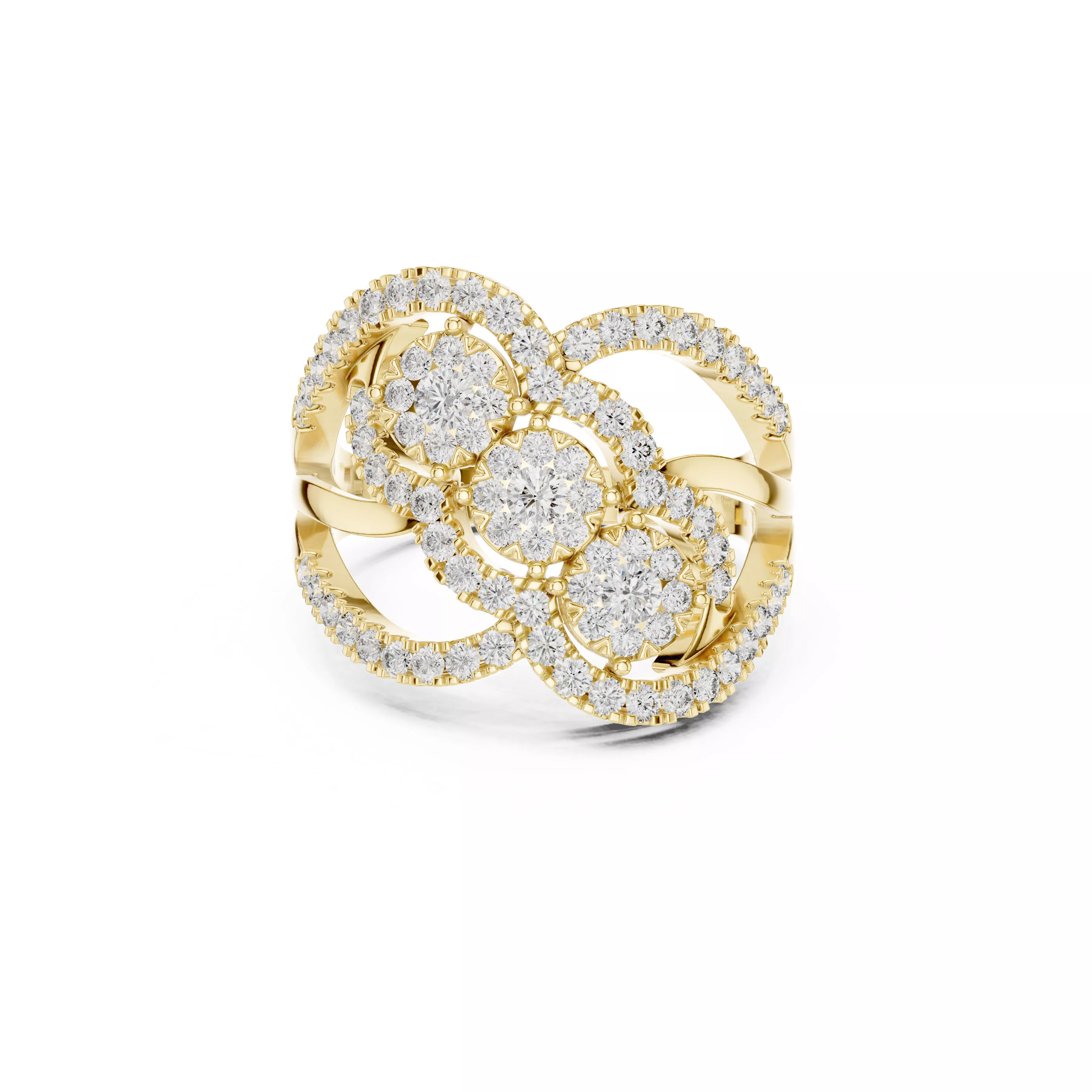 Luxury Interlocking Floral Round Diamond Ring CAD Design 3D print model