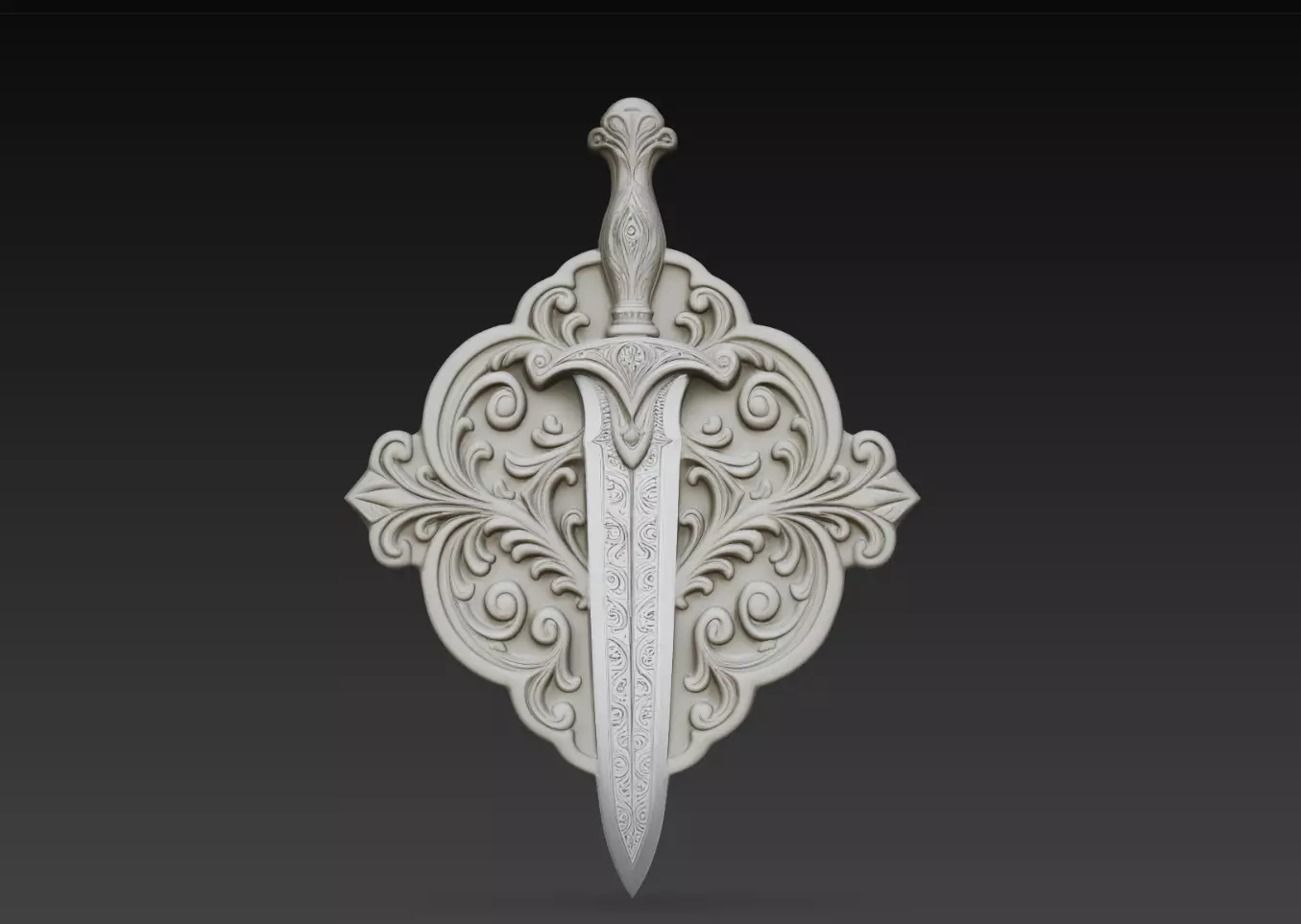 Ornamental Sword Crest Relief STL Fantasy Decor 3D print model